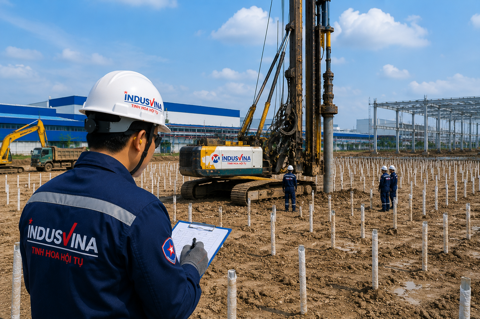 Thi công xử lý nền yếu bằng PVD DCM cọc đá tại công trường
