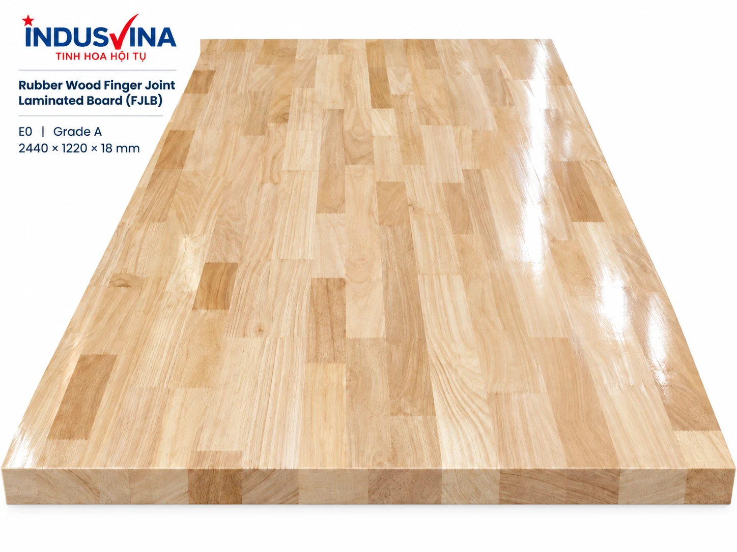 Tấm gỗ cao su ghép thanh nối ngón FJLB E0 Grade AB 2440×1220×18 mm
