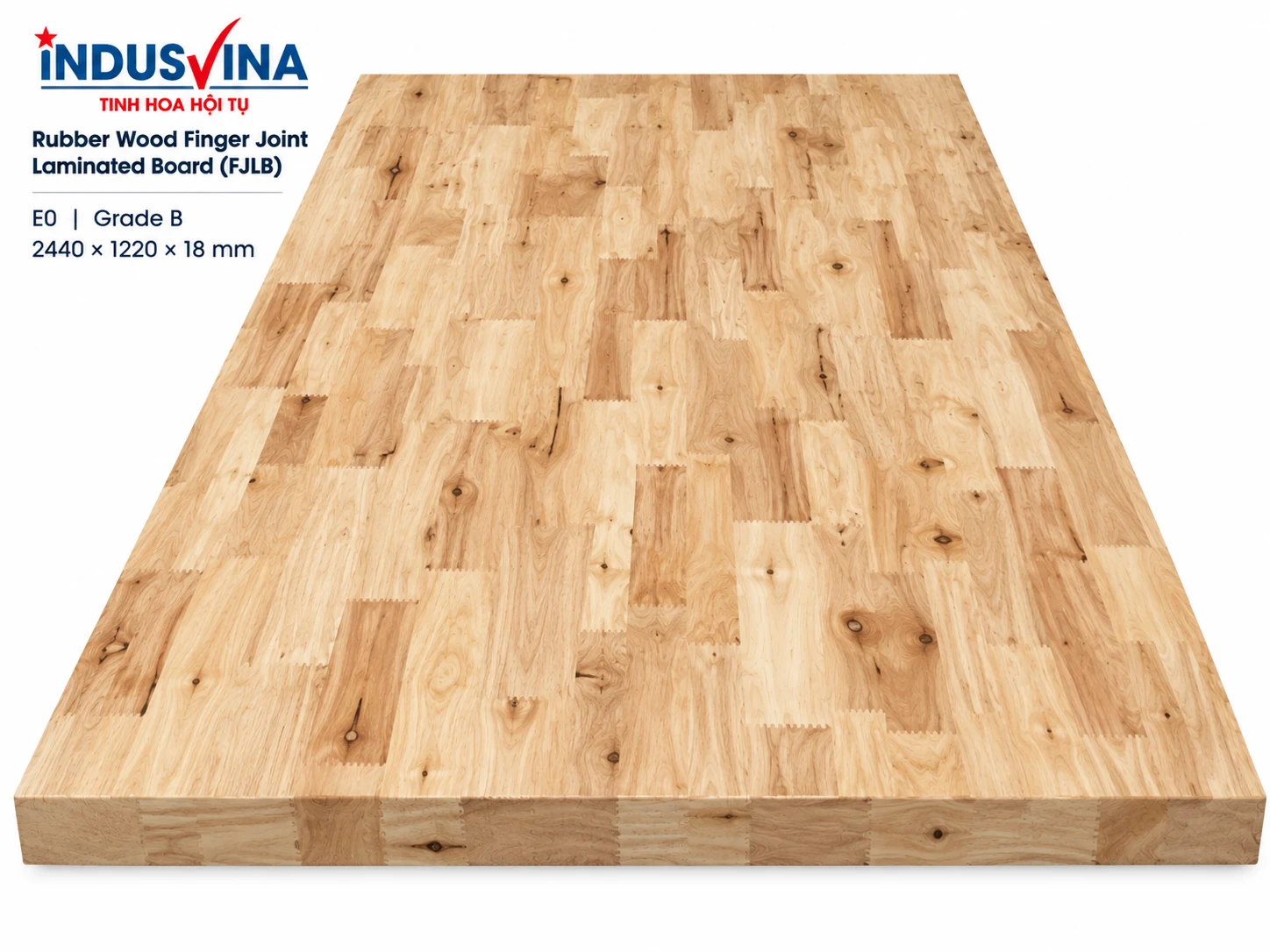 Tấm gỗ cao su ghép thanh nối ngón FJLB E0 Grade AB 2440×1220×18 mm
