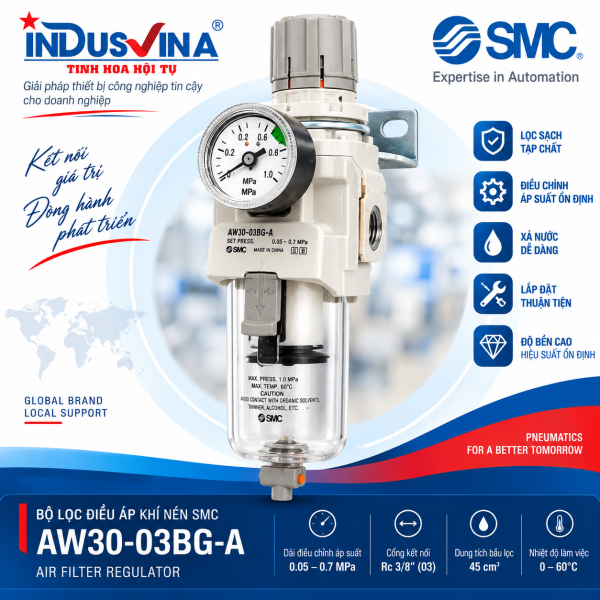 SMC AW30-03BG-A Filter Regulator – Bộ lọc điều áp khí nén Rc 3/8