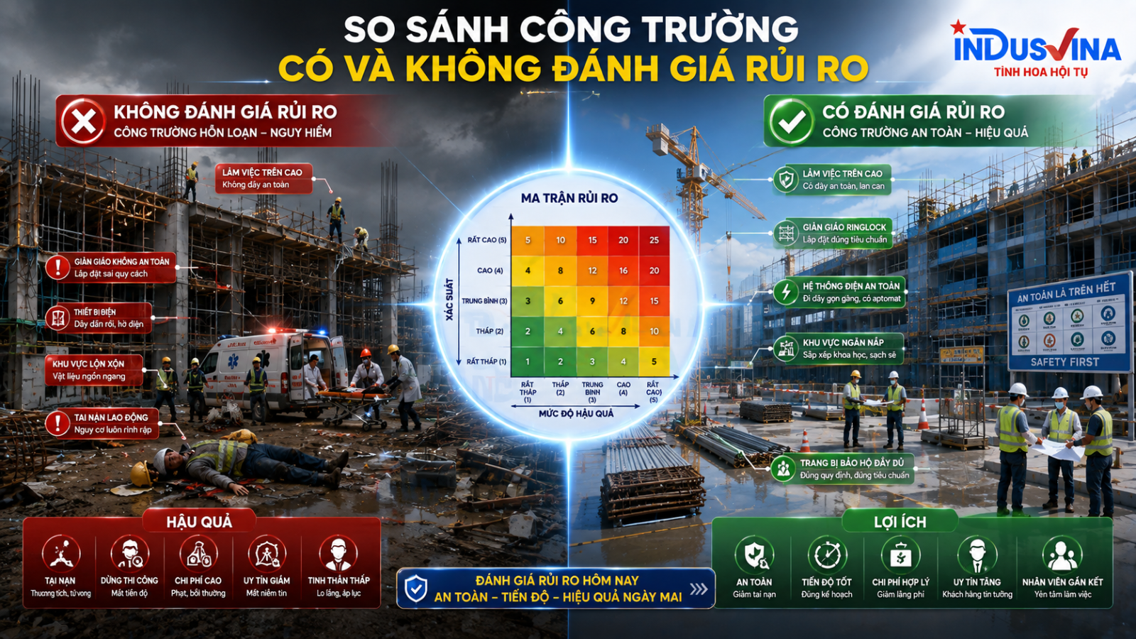 Công trường có và không đánh giá rủi ro