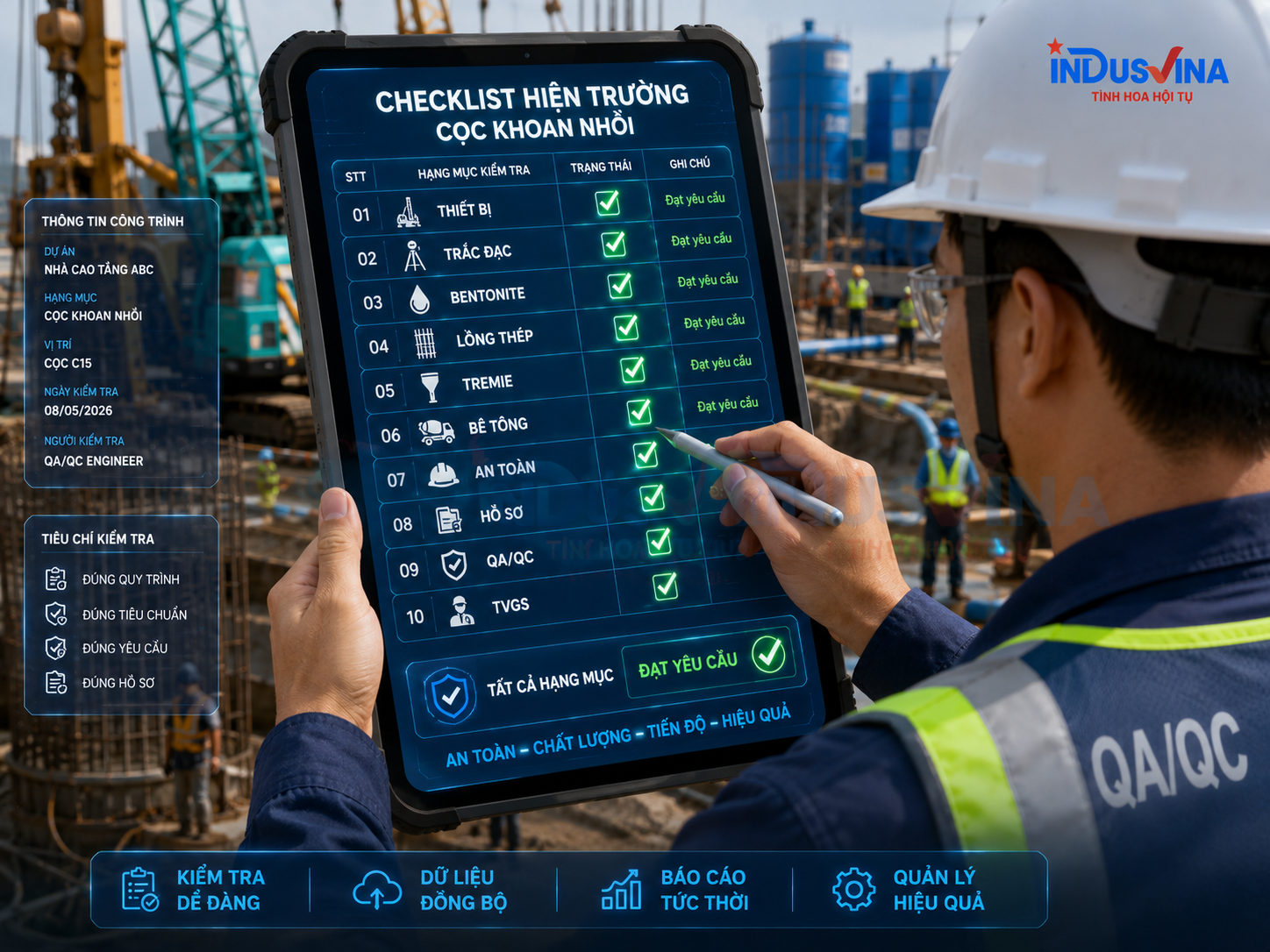 Checklist kiểm tra cọc khoan nhồi trên máy tính bảng