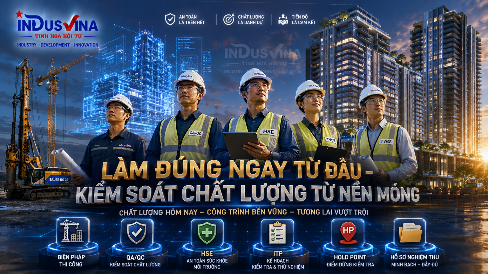 INDUSVINA đồng hành kiểm soát chất lượng cọc khoan nhồi từ nền móng