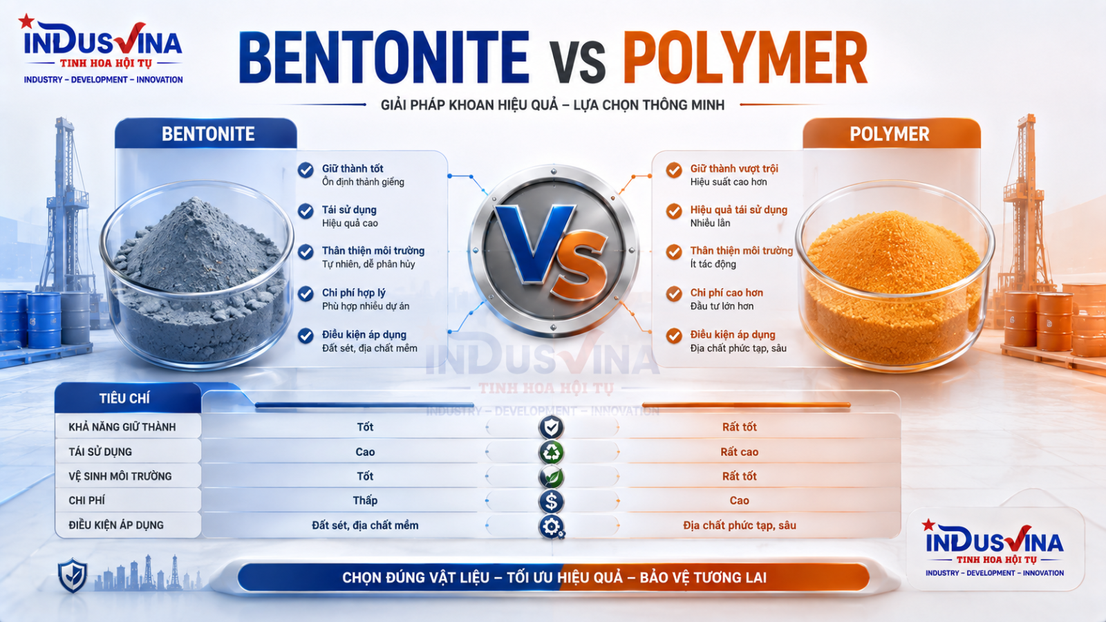 So sánh Bentonite và Polymer dùng giữ thành hố khoan