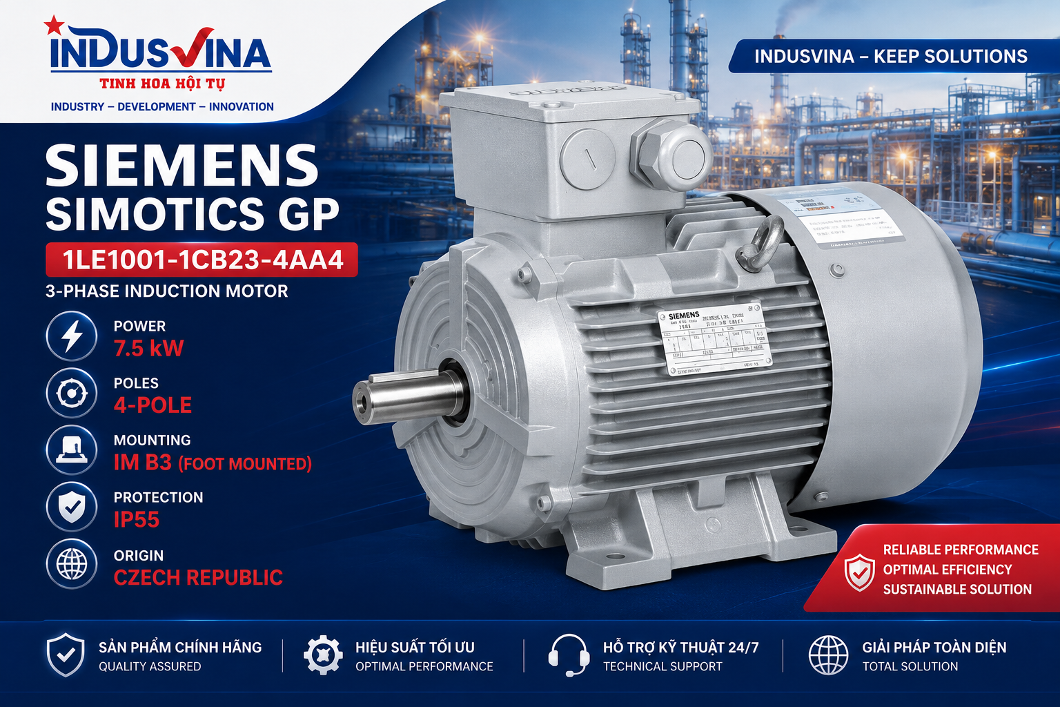 Động cơ điện Siemens SIMOTICS GP 1LE1001-1CB23-4AA4 – 7.5 kW, 4 cực, IM B3, IP55